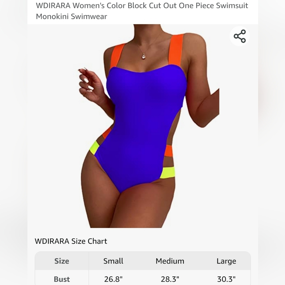 New Women's Color Block Cut Out One Piece Swimsuit Monakini